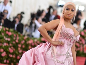 In this file photo US rapper Nicki Minaj arrives for the 2019 Met Gala at the Metropolitan Museum of Art on May 6, 2019, in New York.