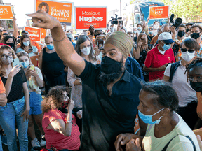 NDP leader Jagmeet Singh greets supporters during a campaign stop in Oshawa, Ontario. In a recent Leger poll, 72 per cent of NDP voters said they were not likely to switch their vote this election.