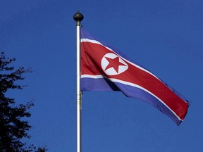 A North Korean flag flies at the Permanent Mission of North Korea in Geneva. REUTERS/Denis Balibouse
