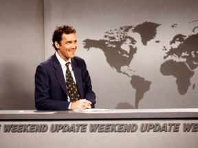 Comedian Norm MacDonald hosts "Weekend Update" on April 12, 1997.