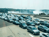 Cars line up on the Rainbow Bridge before crossing the border into Canada, in Niagara Falls, Ont.