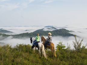 Horseback riders looking out over the hills of Pikeville, Kentucky.
