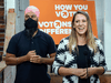 Candidate Ruth Ellen Brosseau at a campaign event with NDP leader Jagmeet Singh in Yamachiche, Quebec on August 29, 2021.