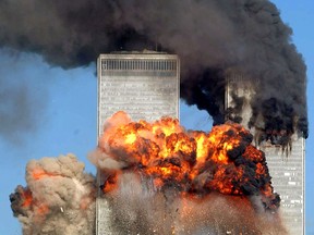 Hijacked United Airlines Flight 175 from Boston crashes into the South Tower of the World Trade Center and explodes at 9:03 a.m. on Sept. 11, 2001, in New York City.