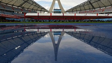 A view of the Morodok Techo National Stadium, funded by China's grant aid under its Belt and Road Initiative, is seen during the stadium's handover ceremony in Phnom Penh on September 12, 2021.