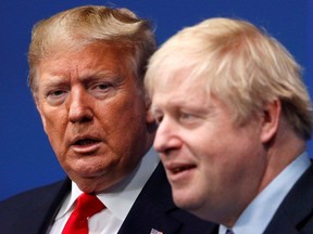 Britain's Prime Minister Boris Johnson welcomes U.S. President Donald Trump at the NATO leaders summit in Watford, Britain