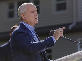 Erin O'Toole, leader of the Conservative Party of Canada, speaks during a campaign stop on Sept. 18, in Dundas, Ont.