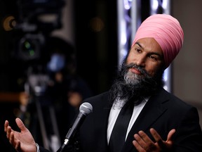 New Democratic Party (NDP) leader Jagmeet Singh participates in a news conference after the second of three two-hour debates ahead of the Sept. 20 election.