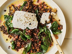 Marinated lentils with spiced walnuts and lotsa basil from Cook This Book by Molly Baz