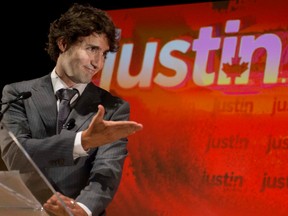 Justin Trudeau announces his candidacy for the leadership of the Liberal Party of Canada, in Montreal in 2012.