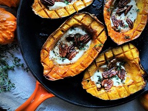 Roasted acorn squash with maple goat cheese and pecans from Vegetables: A Love Story