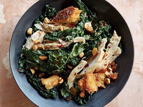 Warm kale and chicken salad with toasted hazelnuts and croutons from Antoni: Let's Do Dinner