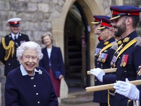 Queen Elizabeth II meets with members of The Royal Regiment of Canadian Artillery on Wednesday, October 6 at Windsor Castle.