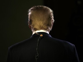 Then-Republican presidential candidate Donald Trump  during an interview in the spin room following the Republican Presidential Debate hosted by Fox Business and The Wall Street Journal in Nov. 10, 2015 in Milwaukee, WI.