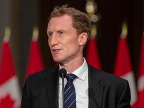 Minister of Crown-Indigenous Relations Marc Miller speaks during a press conference in Ottawa, Canada, on October 26, 2021.