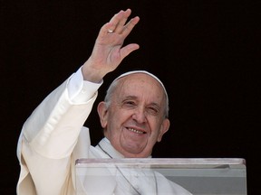 Pope Francis leads prayer from his window at the Vatican on Oct. 24, 2021. The Pope has agreed to travel to Canada "on a pilgrimage of healing and reconciliation" regarding the Indian residential schools that were operated for many years by various religious entities including the Catholic Church.