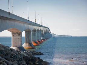Confederation Bridge from Prince Edward Island to New Brunswick. The PEI government is closely watching the COVID-19 situation in N.B.