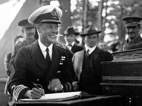 The Duke of Windsor, then Edward, Prince of Wales, smiles while performing his official duties in Halifax during his 1919 royal tour. A letter up for auction reveals he was less happy with the tour than he appeared.