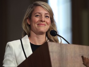 Mélanie Joly, Canada's new foreign affairs minister, speaks to the media in Ottawa on Oct. 26, 2021.