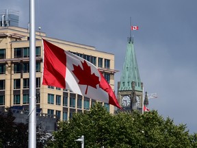 Ottawa is still flying the flag at half-mast in mourning for the victims of residential schools. On Friday the government filed an appeal to a ruling ordering Ottawa to compensate First Nations children. THE CANADIAN PRESS/Sean Kilpatrick