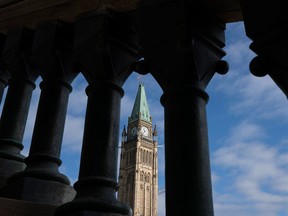 The Peace Tower on Parliament Hill is seen on Oct. 5, 2021.