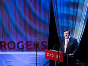 Rogers Communications Chairman Edward Rogers speaks to shareholders during the Rogers annual general meeting in Toronto on Friday, April 20, 2018.