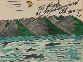 Moon Over Mountains, dedicated "To Rod, by Muhammad Ali, Jan. 30, '77" sold for US$9,562 including premium.