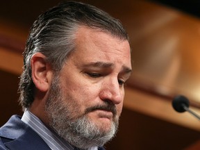 Republican Senator Ted Cruz (TX) observes a moment of silence in honor of those injured and hospitalized in a shooting at a Texas High School, during a news conference on Capitol Hill in Washington, U.S., October 6, 2021.