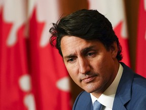 During a press conference in Ottawa on Wednesday, Oct. 6, 2021, 
 Prime Minister Justin Trudeau said gate agents and flight attendants will check air passengers vaccine records at the beginning of the new federal vaccine mandate.