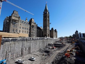 General view of the work being done outside Centre Block on Parliament Hill in Ottawa June 16, 2021. PHOTO BY PATRICK DOYLE /REUTERS