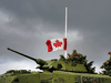 The Canadian flag continues to fly at half mast, like this monument at the Hamilton Warplane Museum, out of respect for children who died and suffered in the Canadian Residential School system, October 28, 2021.