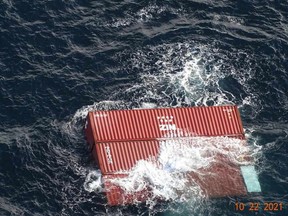 The Zim Kingston lost more than 100 shipping containers near the Juan de Fuca Strait during a storm on Oct. 22. (U.S. Coast Guard).