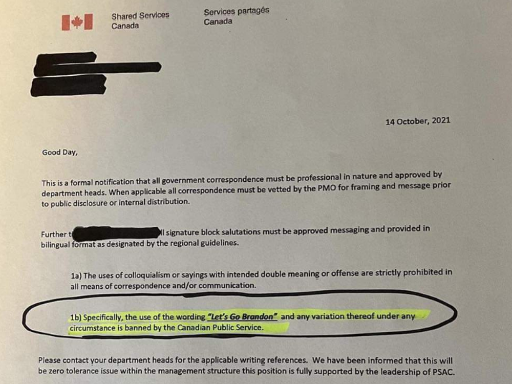 Memo banning anti-Joe Biden euphemism 'let's go Brandon' is fake: Shared  Services Canada