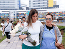 Two anti-vaccine health care workers at a demonstration in Montreal in September. Employment Minister Carla Qualtrough doesn’t think people fired for refusing to get vaccinated should be eligible for employment insurance.