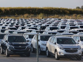 Chevrolet Equinox SUVs are parked awaiting shipment next to the General Motors Co (GM) CAMI assembly plant in Ingersoll, Ontario, Canada October 13, 2017.