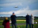 A private jet (one of 400 that landed in Glasgow for COP26) readies for landing at Scotland's Prestwick Airport on Tuesday. 