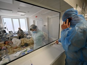 An intensive care unit at a Kiev hospital treating COVID-19 patients. Ukraine has been hit with a huge rise in infections with the delta variant.