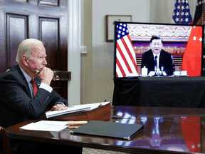 U.S. President Joe Biden and China's President Xi Jinping hold a virtual summit on November 15, 2021.