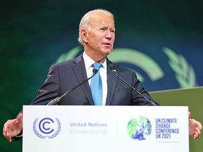 U.S. President Joe Biden speaks during the Action on Forests and Land Use session at the COP26 climate talks in Glasgow, U.K., on Tuesday, Nov. 2, 2021.