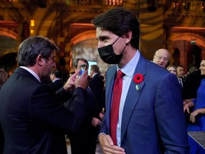 Canada's Prime Minister Justin Trudeau attends an evening reception to mark the opening day of the UN Climate Change Conference (COP26), in Glasgow, Scotland, Britain November 1, 2021. Alberto Pezzali/Pool via REUTERS