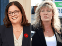 While Heather Stefanson, left, was sworn in as Manitoba's premier last week, her opponent in the recent Progressive Conservative leadership race, Shelly Glover, is challenging the results in court.