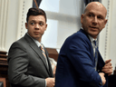 Kyle Rittenhouse and his attorney Corey Chirafisi after a meeting with the judge in Kenosha, Wisconsin, on November 17, 2021.