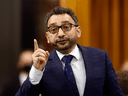 Transport Omar Alghabra speaks during question period in the House of Commons, Nov. 26, 2021. 