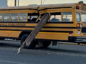 The bus was stopped at the lights at highways 18 and 33 in Barrhead, 120 km north of Edmonton.