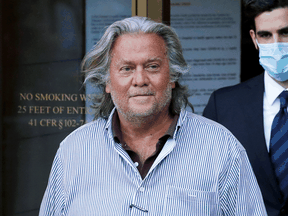 Former White House Chief Strategist Steve Bannon exits the Manhattan Federal Court in August 20, 2020.