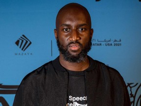 American designer Virgil Abloh arrives to his exhibition at Doha Fire Station in Qatar's capital Doha, on Nov. 4, 2021.