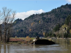 A broken dike is seen after rainstorms lashed the western Canadian province of British Columbia, triggering landslides and floods, shutting highways, in Abbottsford, British Columbia, Canada November 19, 2021. PHOTO BY JENNIFER GAUTHIER /REUTERS