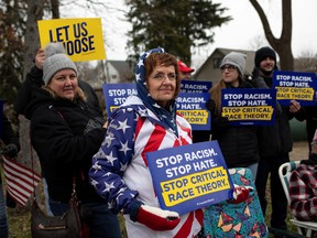 A rally, promoted by the Michigan Conservative Coalition and in opposition to U.S. President Joe Biden, in the Brandon Township village of Ortonville, Michigan, U.S., on Nov. 20, 2021.