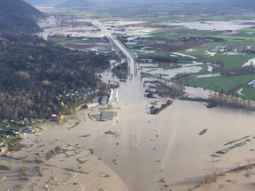 Highway 1 is inundated on the Sumas Prairie in Abbotsford.