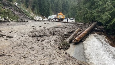 A mudslide on B.C. Highway 99 has cut off road contact between Vancouver and the rest of Canada.